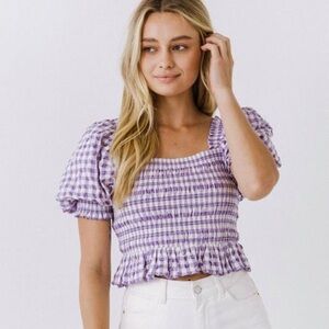 Gingham Smocked Top